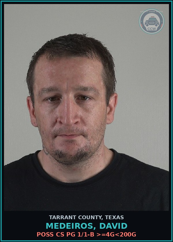 Booking mugshot of Medeiros, David in Tarrant County