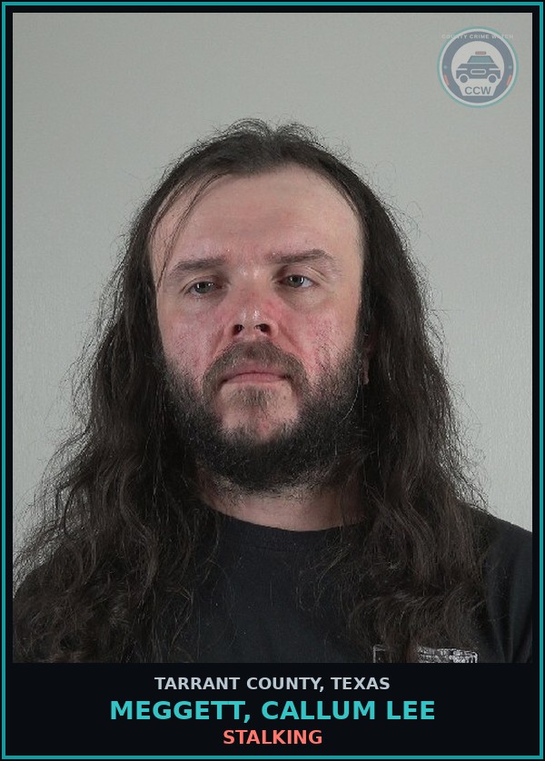 Booking mugshot of Meggett, Callum Lee in Tarrant County