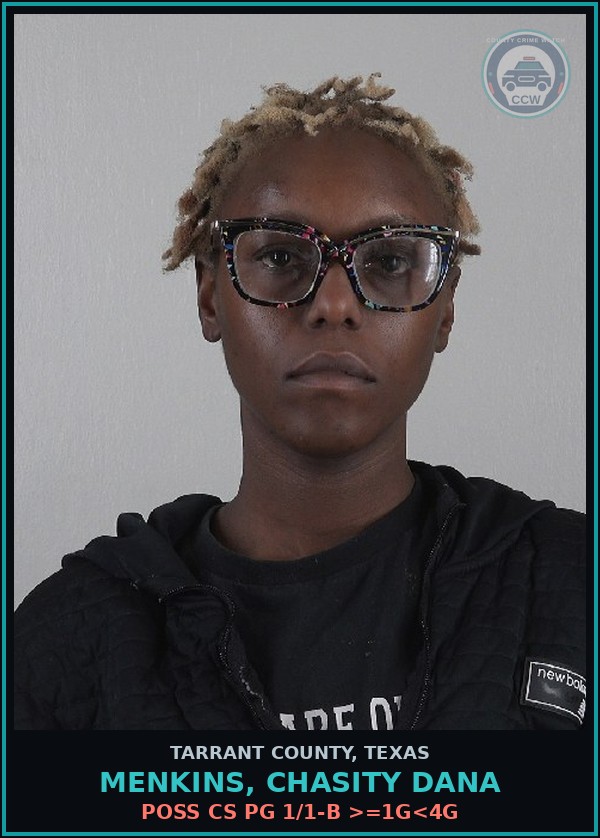 Booking mugshot of Menkins, Chasity Dana in Tarrant County