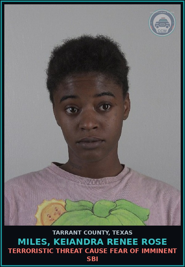Booking mugshot of Miles, Keiandra Renee Rose in Tarrant County