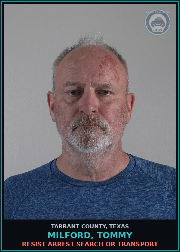 Booking mugshot of Milford, Tommy in Tarrant County