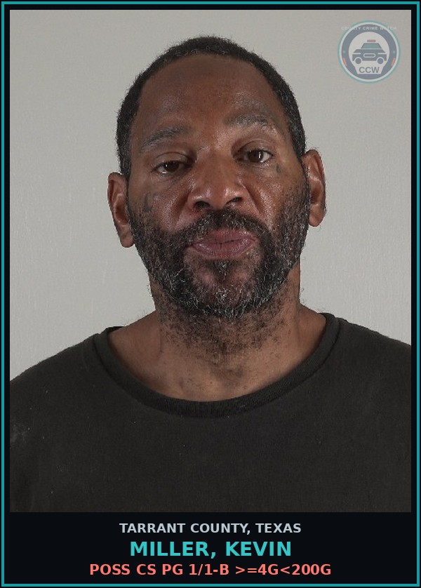 Booking mugshot of Miller, Kevin in Tarrant County