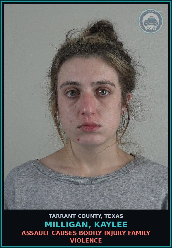 Booking mugshot of Milligan, Kaylee in Tarrant County