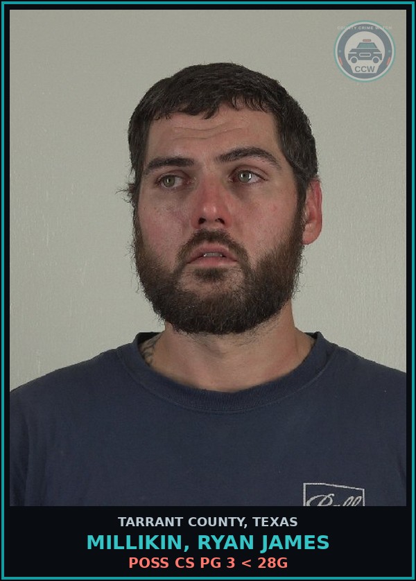 Booking mugshot of Millikin, Ryan James in Tarrant County