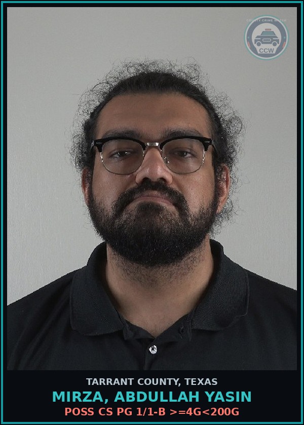 Booking mugshot of Mirza, Abdullah Yasin in Tarrant County