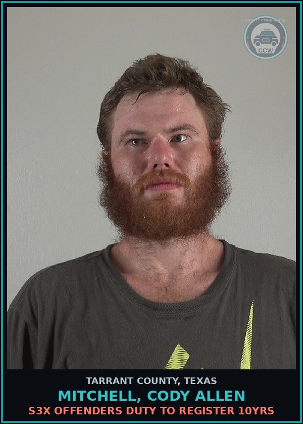 Booking mugshot of Mitchell, Cody Allen in Tarrant County