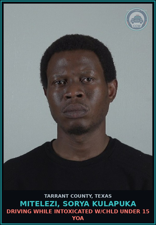 Booking mugshot of Mitelezi, Sorya Kulapuka in Tarrant County