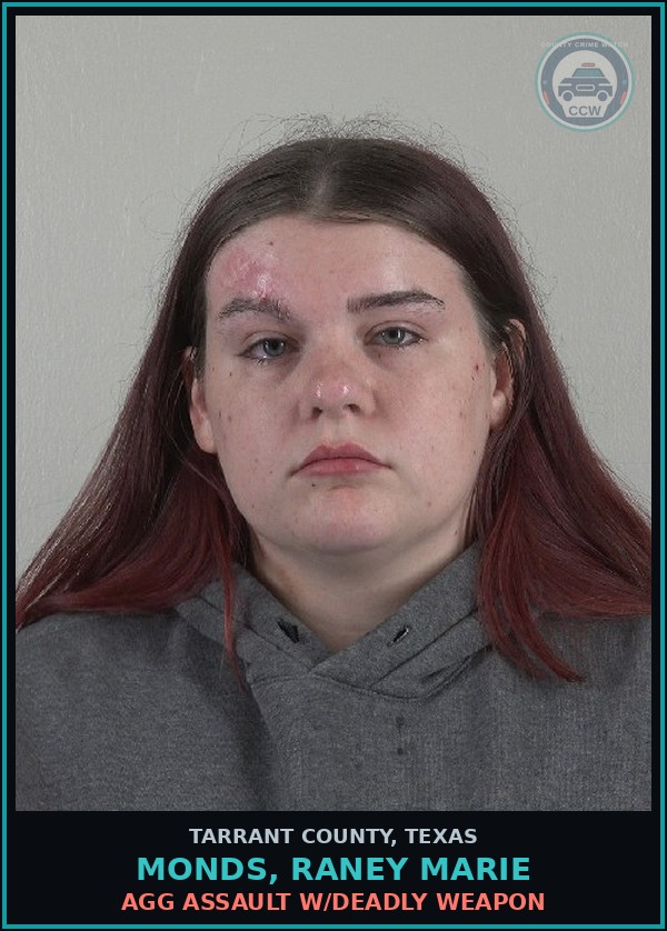 Booking mugshot of Monds, Raney Marie in Tarrant County