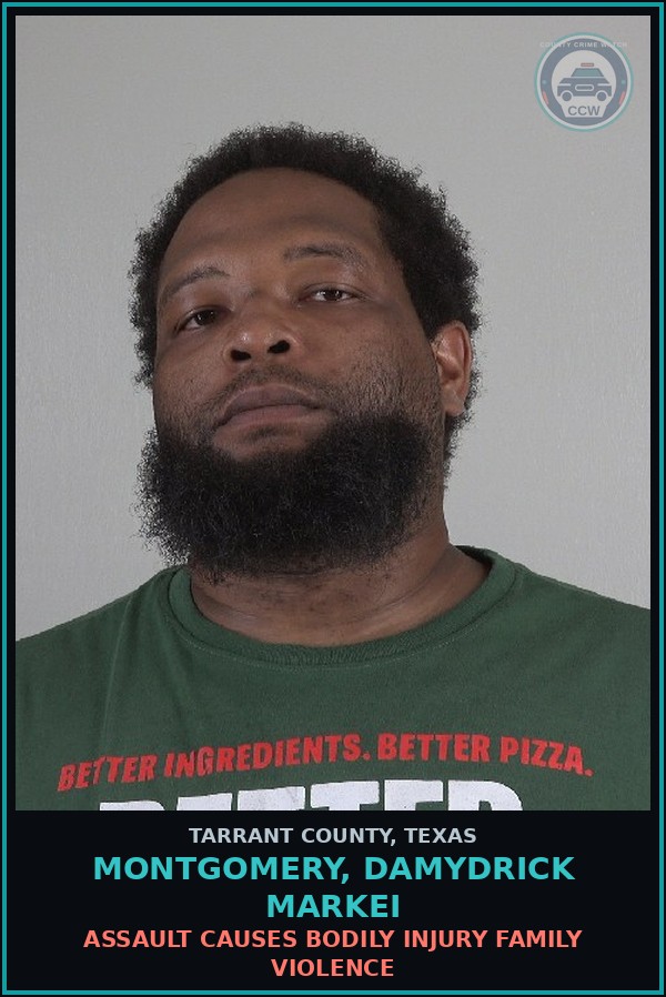 Booking mugshot of Montgomery, Damydrick Markei in Tarrant County