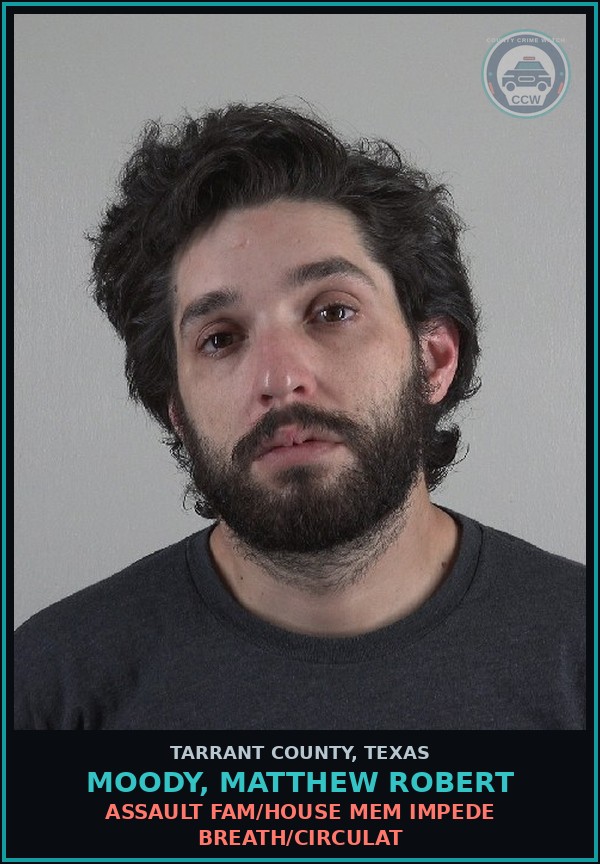 Booking mugshot of Moody, Matthew Robert in Tarrant County