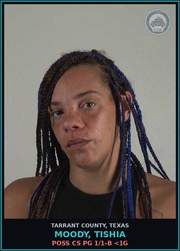 Booking mugshot of Moody, Tishia in Tarrant County
