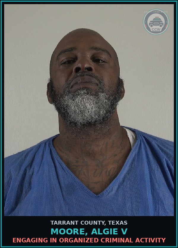 Booking mugshot of Moore, Algie V in Tarrant County