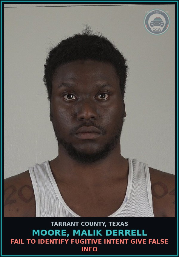 Booking mugshot of Moore, Malik Derrell in Tarrant County