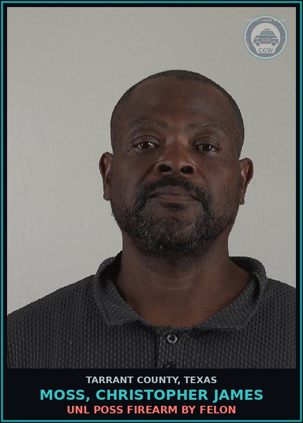 Booking mugshot of Moss, Christopher James in Tarrant County