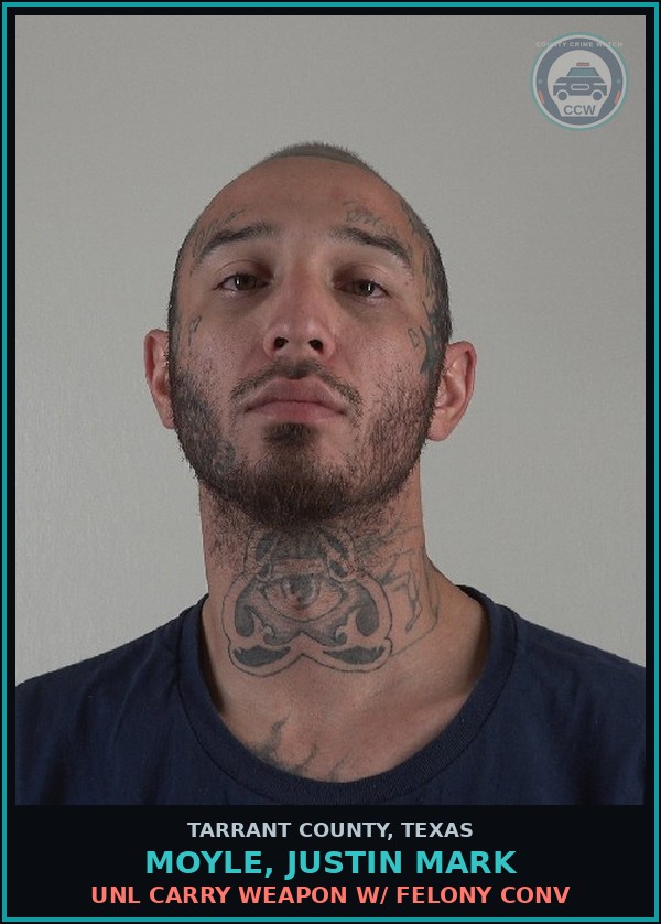 Booking mugshot of Moyle, Justin Mark in Tarrant County