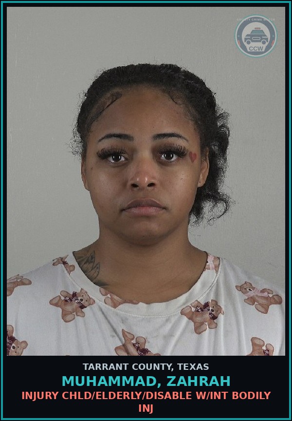 Booking mugshot of Muhammad, Zahrah in Tarrant County
