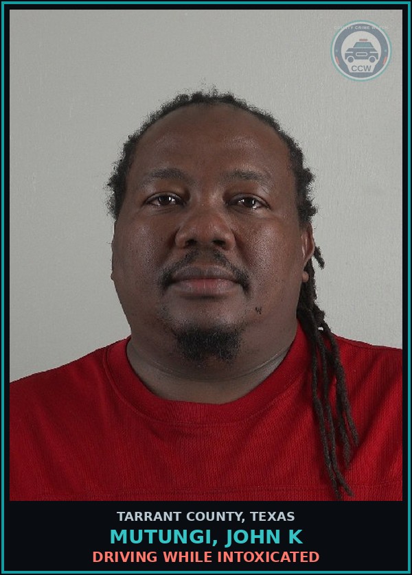 Booking mugshot of Mutungi, John K in Tarrant County