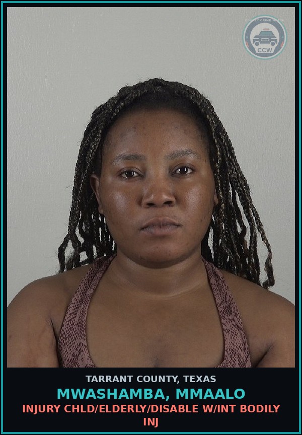 Booking mugshot of Mwashamba, Mmaalo in Tarrant County