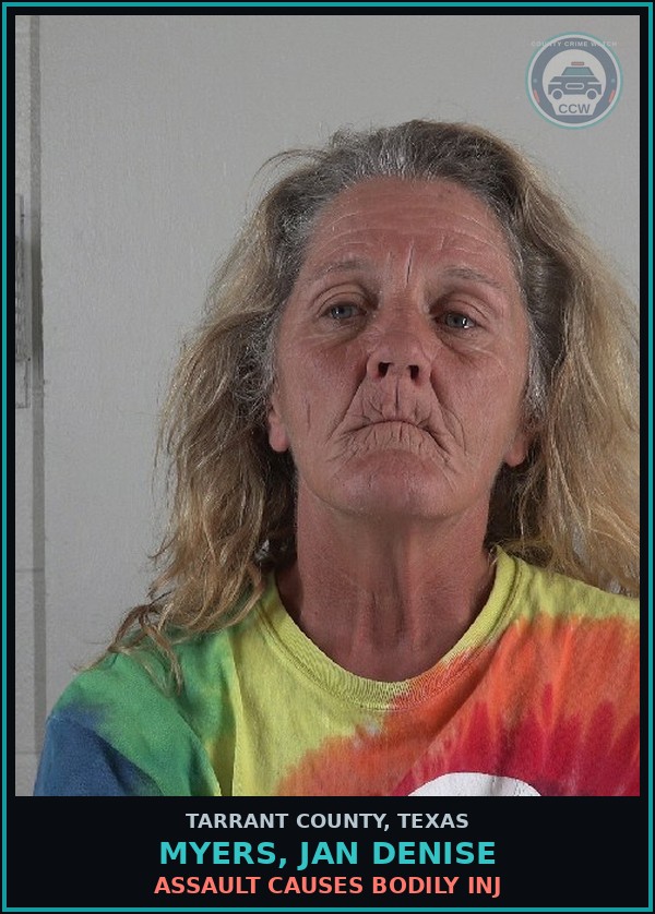 Booking mugshot of Myers, Jan Denise in Tarrant County