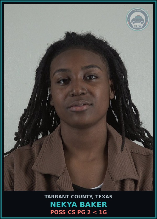Booking mugshot of Nekya Baker in Tarrant County