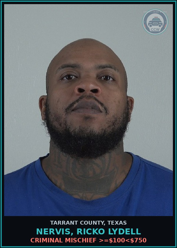 Booking mugshot of Nervis, Ricko Lydell in Tarrant County