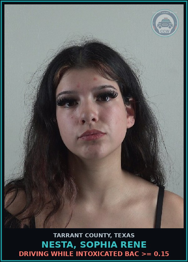 Booking mugshot of Nesta, Sophia Rene in Tarrant County