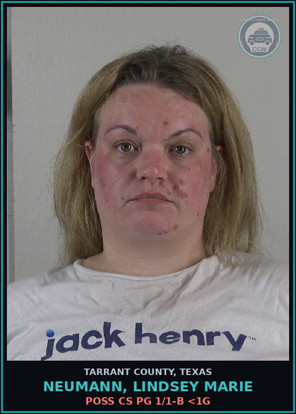 Booking mugshot of Neumann, Lindsey Marie in Tarrant County