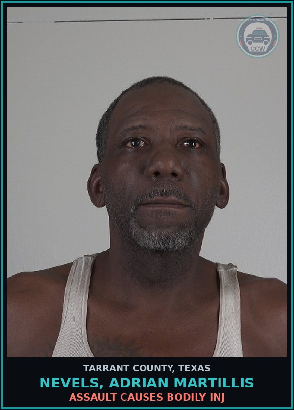 Booking mugshot of Nevels, Adrian Martillis in Tarrant County