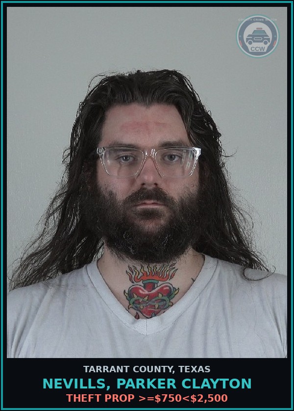 Booking mugshot of Nevills, Parker Clayton in Tarrant County