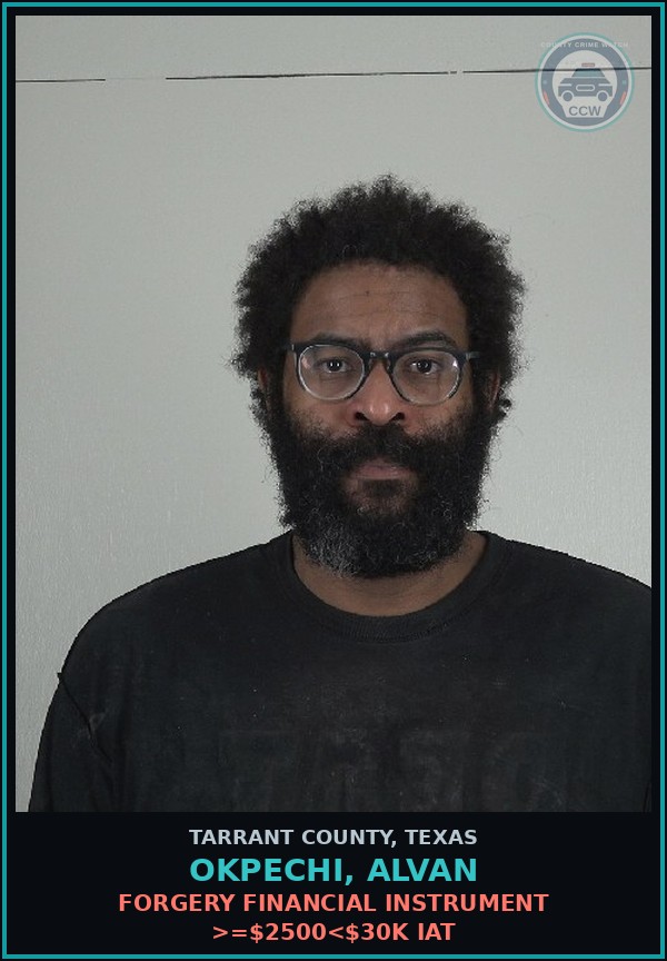 Booking mugshot of Okpechi, Alvan in Tarrant County