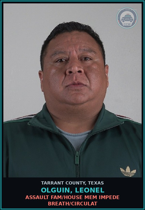Booking mugshot of Olguin, Leonel in Tarrant County
