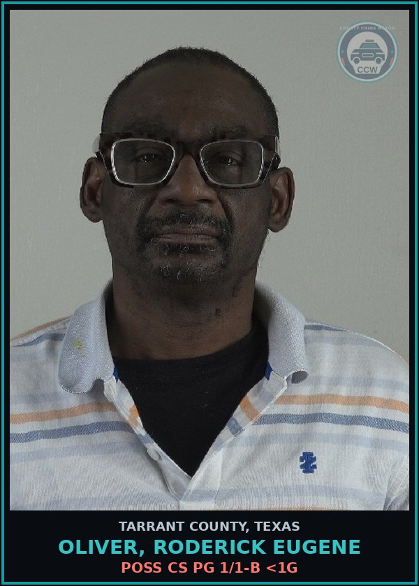 Booking mugshot of Oliver, Roderick Eugene in Tarrant County