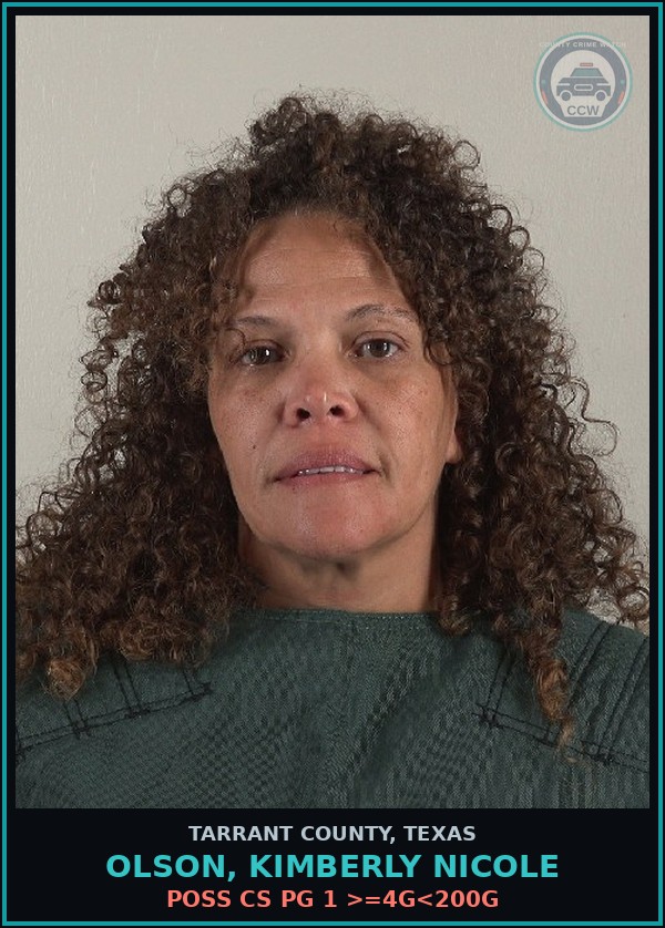 Booking mugshot of Olson, Kimberly Nicole in Tarrant County