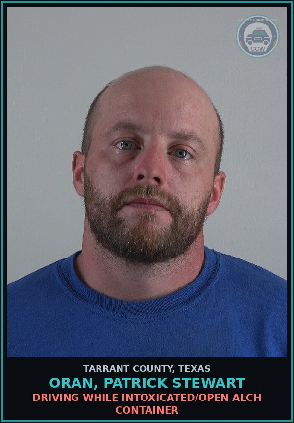 Booking mugshot of Oran, Patrick Stewart in Tarrant County