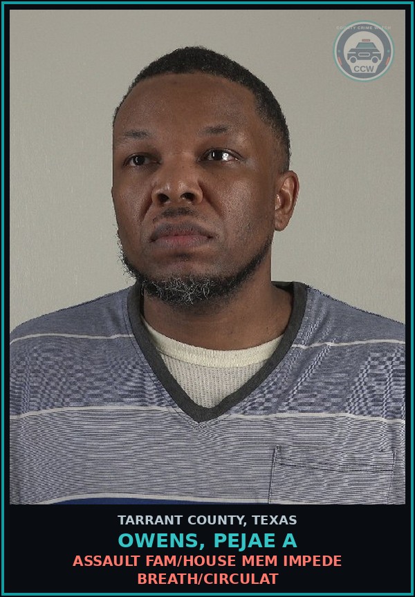 Booking mugshot of Owens, Pejae A in Tarrant County