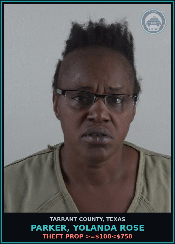 Booking mugshot of Parker, Yolanda Rose in Tarrant County