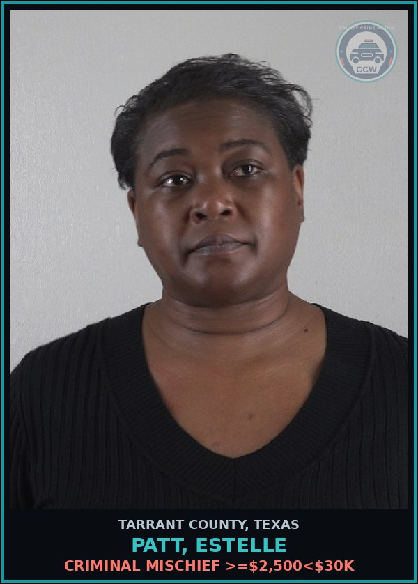 Booking mugshot of Patt, Estelle in Tarrant County