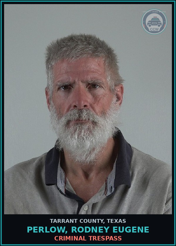 Booking mugshot of Perlow, Rodney Eugene in Tarrant County