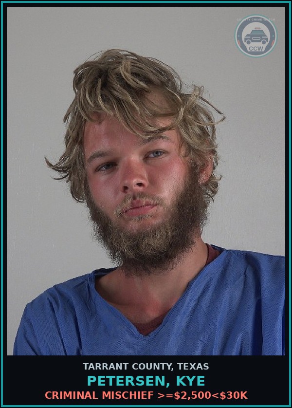 Booking mugshot of Petersen, Kye in Tarrant County