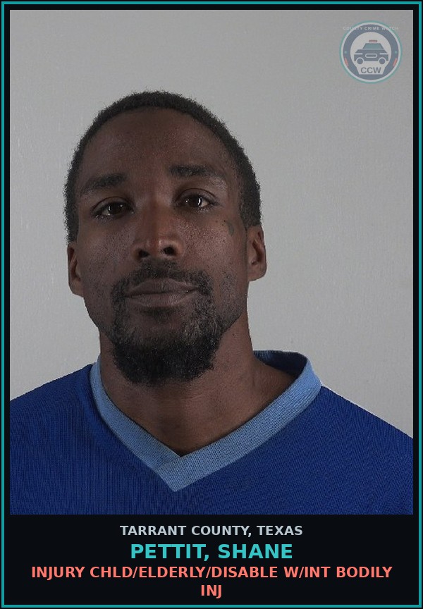 Booking mugshot of Pettit, Shane in Tarrant County