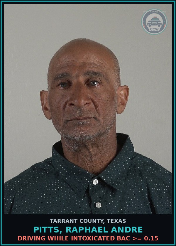 Booking mugshot of Pitts, Raphael Andre in Tarrant County