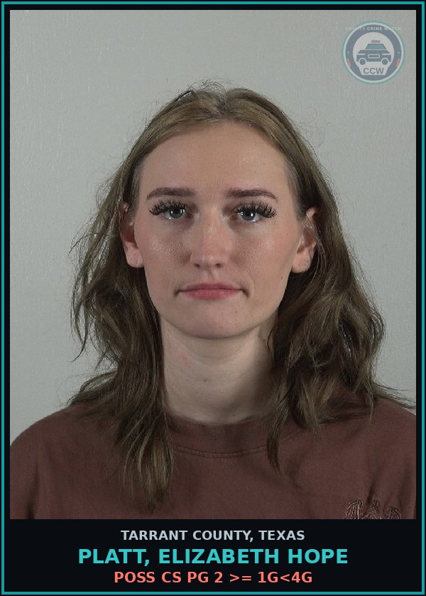 Booking mugshot of Platt, Elizabeth Hope in Tarrant County