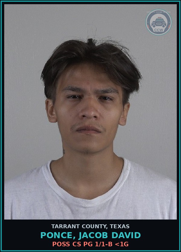 Booking mugshot of Ponce, Jacob David in Tarrant County