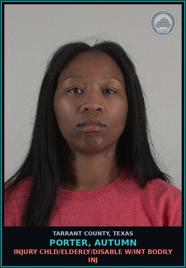 Booking mugshot of Porter, Autumn in Tarrant County
