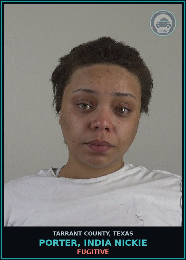 Booking mugshot of Porter, India Nickie in Tarrant County