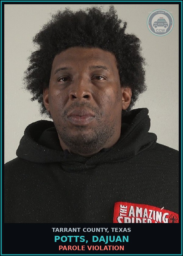 Booking mugshot of Potts, Dajuan in Tarrant County