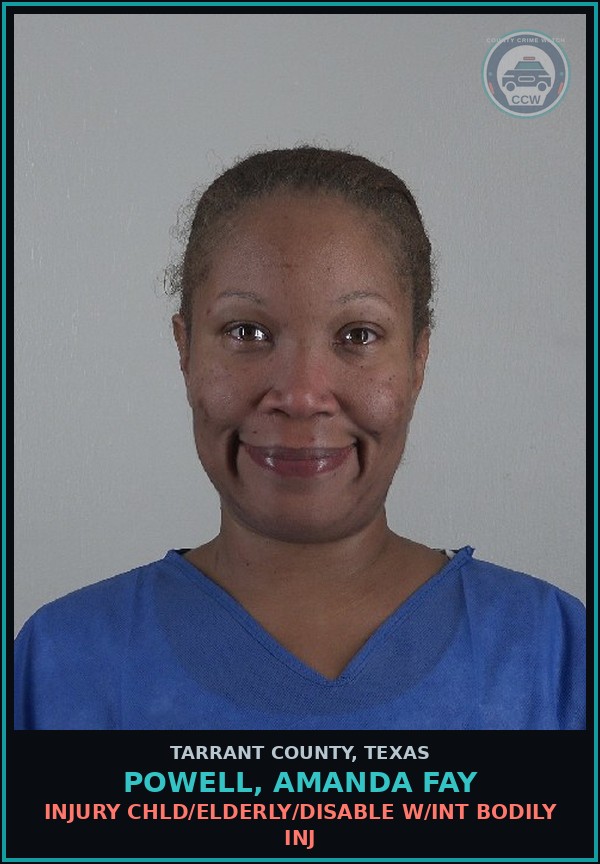 Booking mugshot of Powell, Amanda Fay in Tarrant County