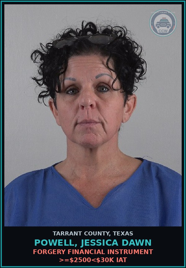 Booking mugshot of Powell, Jessica Dawn in Tarrant County