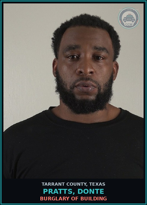Booking mugshot of Pratts, Donte in Tarrant County
