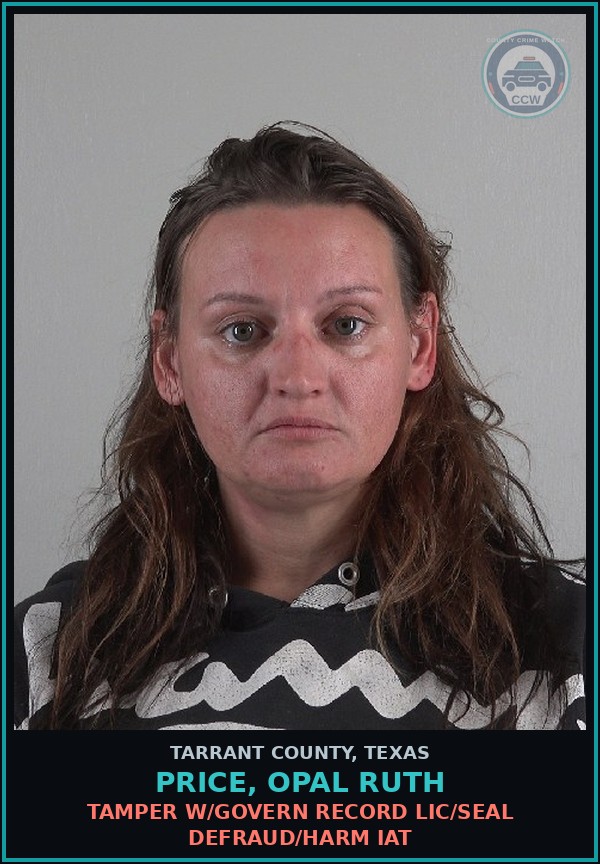 Booking mugshot of Price, Opal Ruth in Tarrant County